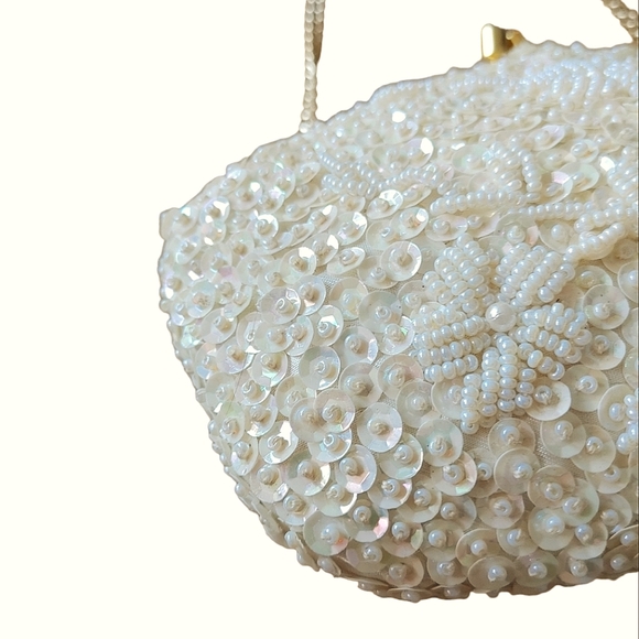 Ivory Cream Beaded with Sequin Mini Evening Handbag - Picture 12 of 17